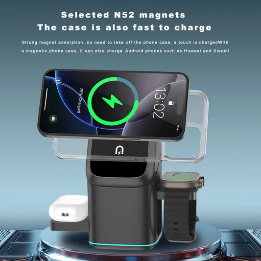 15W Pop up Foldable 3 in 1 Wireless Charger Magnetic Stand for iphone 16 Chargeur Sans Fil Anker Wireless Charger Cargadores