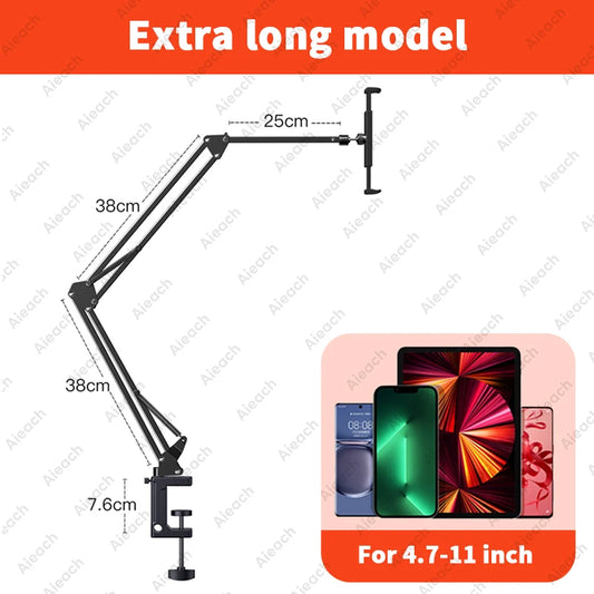 GOYN Metal Tablet Stand, Foldable 360° Rotating Holder for 4.7-11" Tablet & Phone, Multi-Surface Mount for Desk Bedside Kitchen