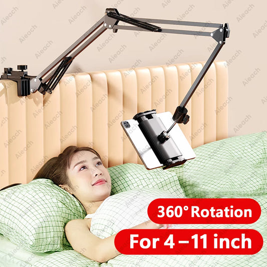 GOYN Metal Tablet Stand, Foldable 360° Rotating Holder for 4.7-11" Tablet & Phone, Multi-Surface Mount for Desk Bedside Kitchen