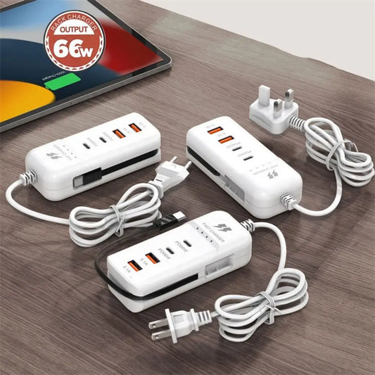 5.1A USB Charger Socket USB/Type C 66W Phone Charger Adapter Muti Ports Fast Charging Mobile Phone Charge Power Strip Bedroom
