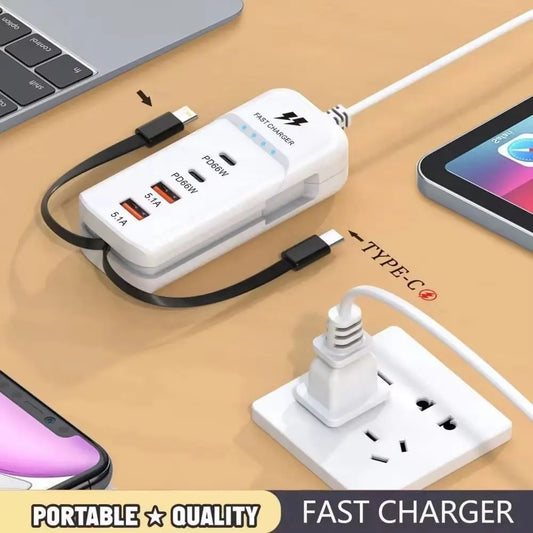 5.1A USB Charger Socket USB/Type C 66W Phone Charger Adapter Muti Ports Fast Charging Mobile Phone Charge Power Strip Bedroom